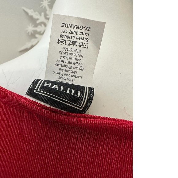 USA made Lilian red dress plus size stretchy knit shiny silky midi knee NWOT 2X - Picture 3 of 6